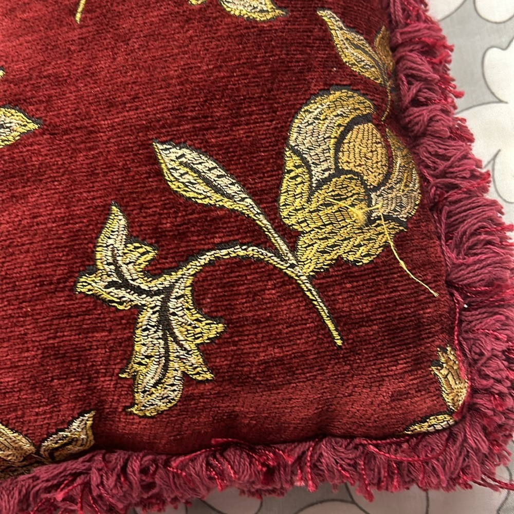Vintage Bess Chenille Pillow Decorative Fringe Red/Goldâ - Picture 6 of 10